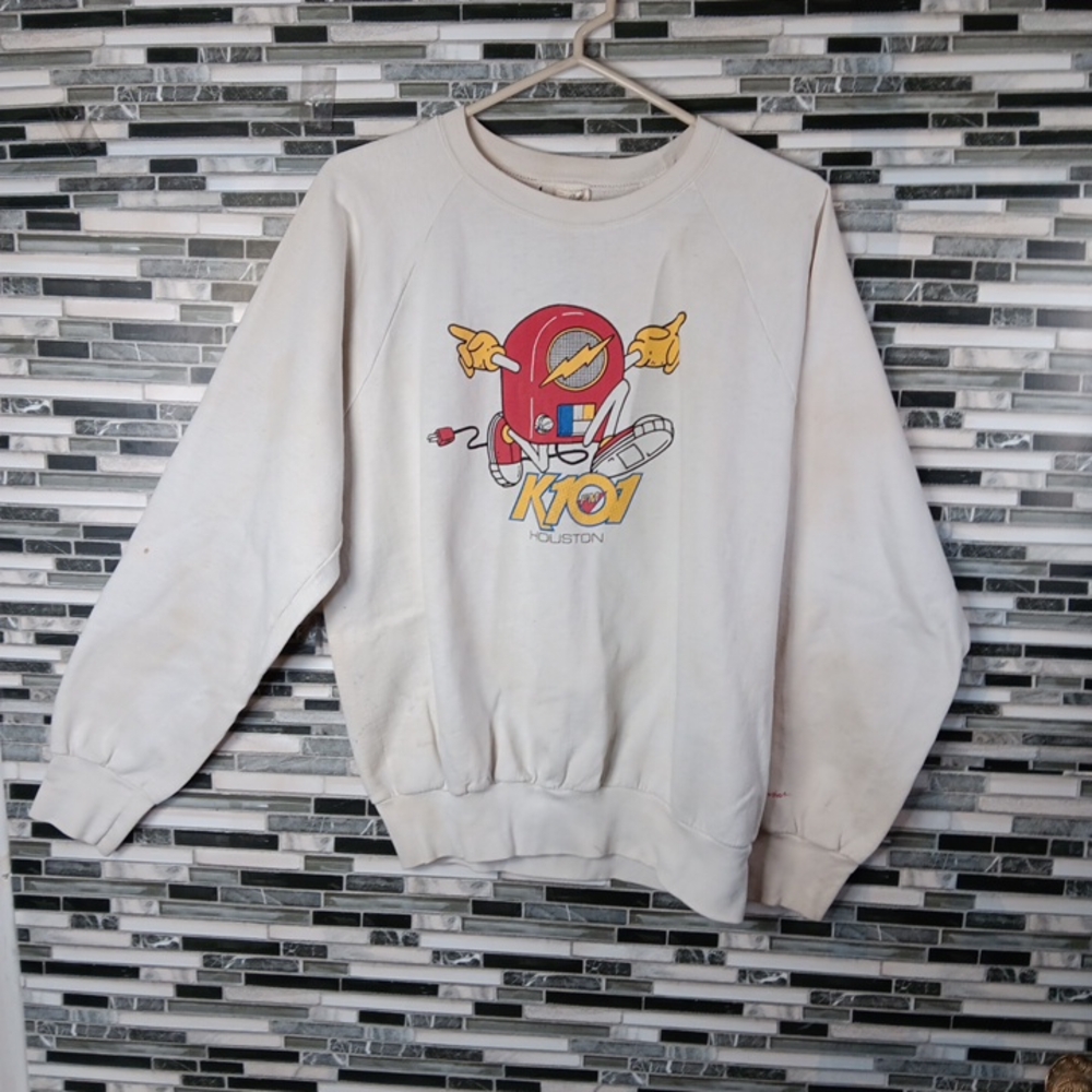Vintage Sweatshirt Off White XL KLOL Houston 101 Radio Streetwear Indiesleeze